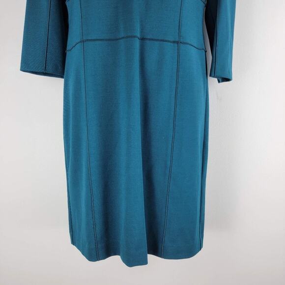 NEW Minan Wong 3/4 Sleeve Sheath Dress V-Neck Blue Zip Size 8 - Picture 4 of 7